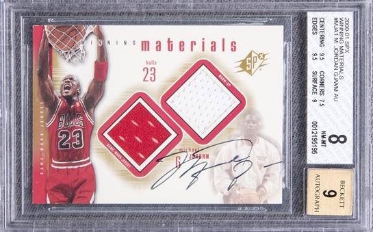 2000-01 SPx "Winning Materials" #MJA1 Michael Jordan Signed Game Used Patch Card – BGS NM-MT 8/BGS 9